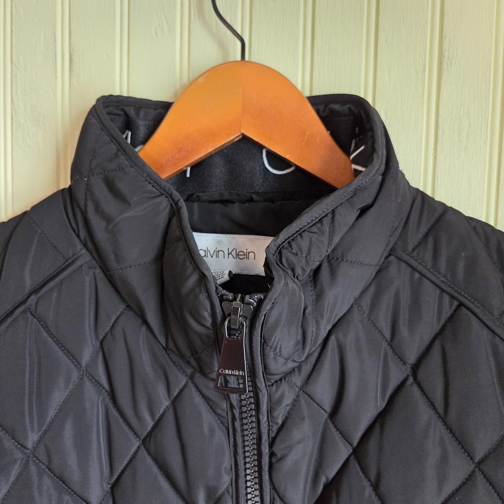 Calvin Klein Vest Womens Large Black Quilted Full Zip Collared Lined‎ Pockets